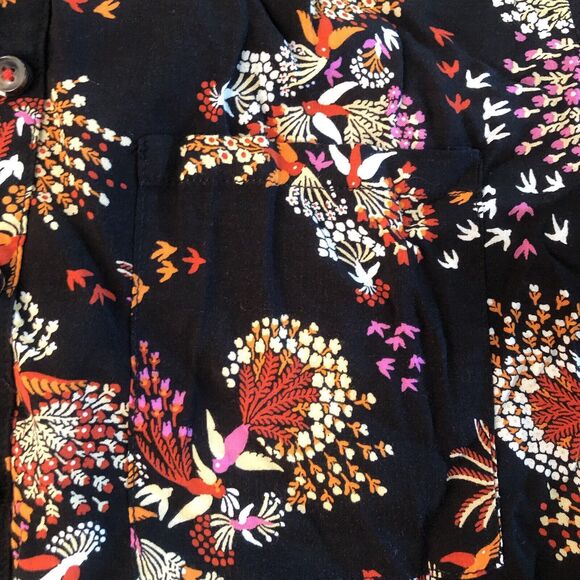Anthropologie 28 of 52 Conversations Black Button-Up Birds Orange Pink Size 4 - Picture 8 of 10
